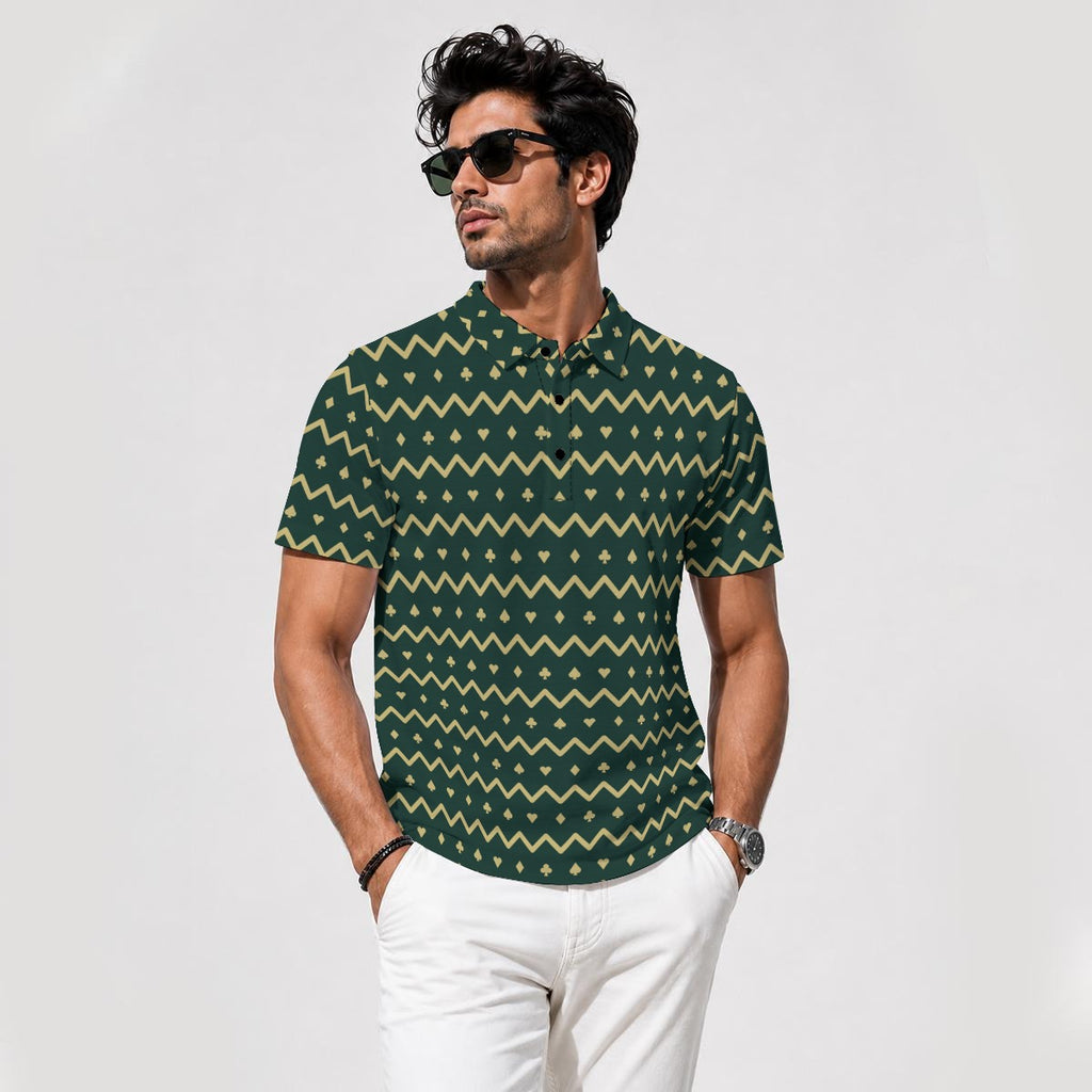 The Zigzag – Green & Gold Performance Golf Polo V4