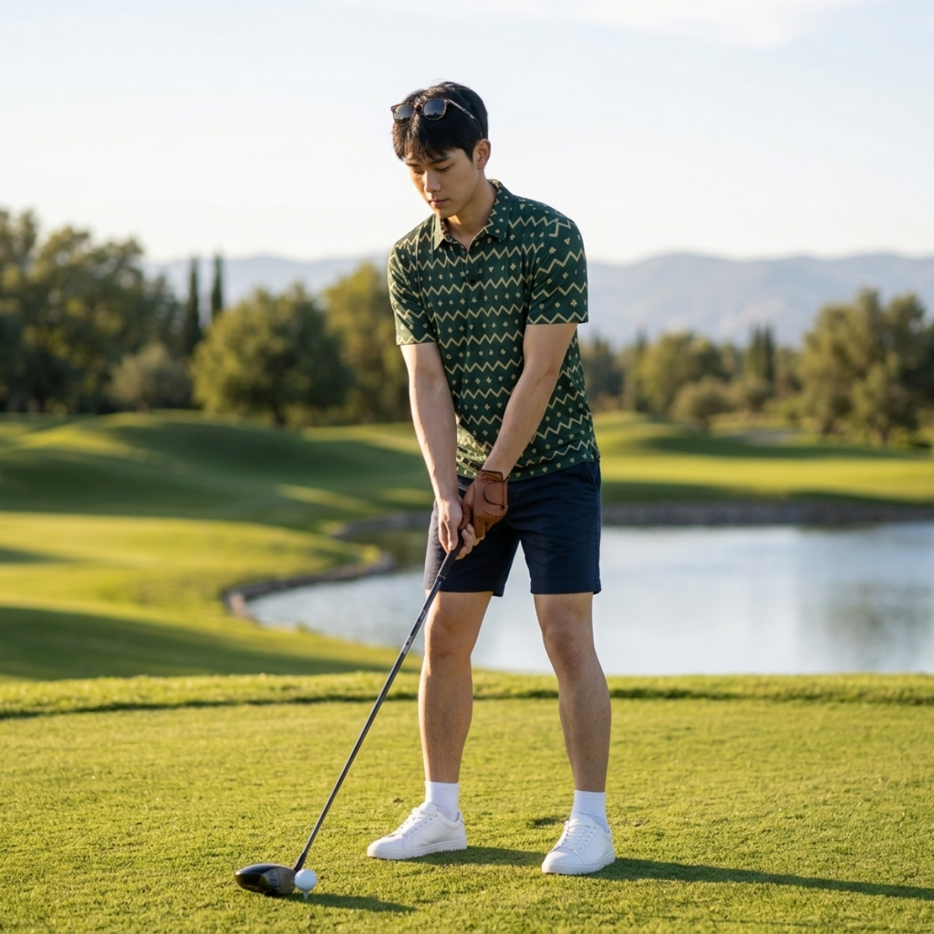 The Zigzag – Green & Gold Performance Golf Polo V4