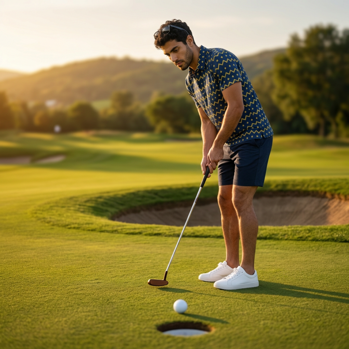 The Zigzag – Navy & Gold Performance Golf Polo V4