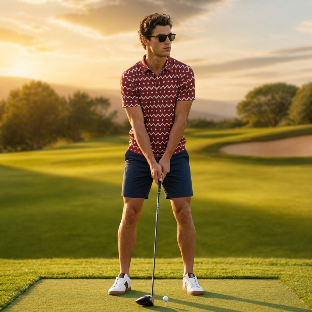 The Zigzag – Red Performance Golf Polo V4