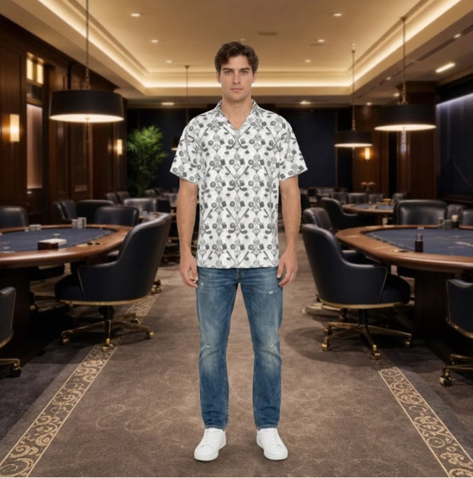 Bluffs & Bogeys Men's Performance Button-Up - Clubs and Cards  - White