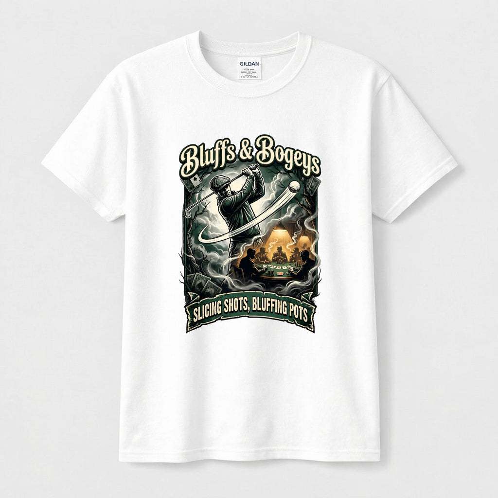 Bluffs & Bogeys “Slicing Shots, Bluffing Pots” Graphic Tee - Front