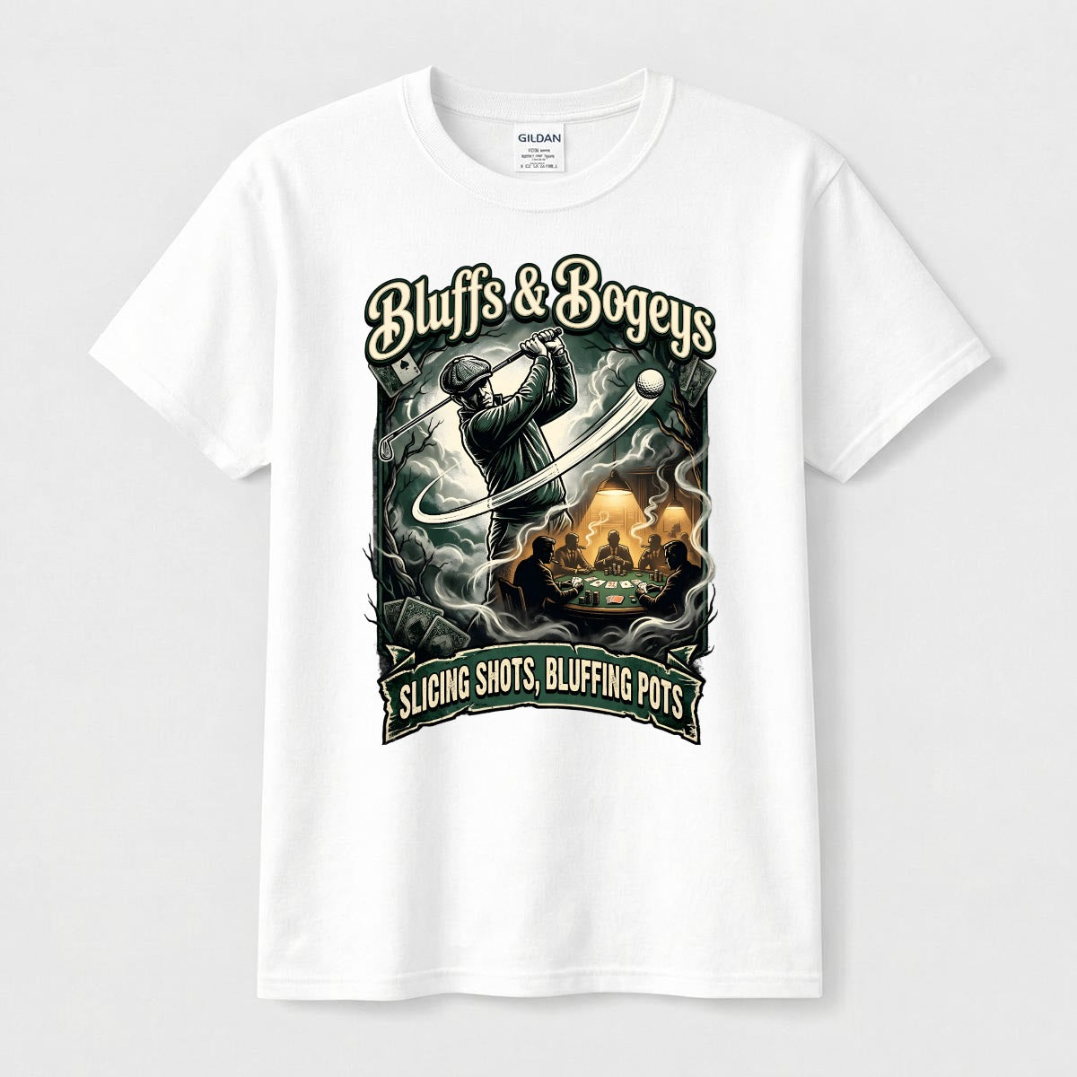 Bluffs & Bogeys “Slicing Shots, Bluffing Pots” Graphic Tee - Front