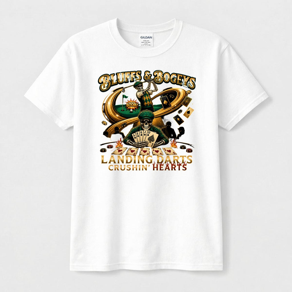 Bluffs & Bogeys “Landing Darts, Crushin Hearts” Front