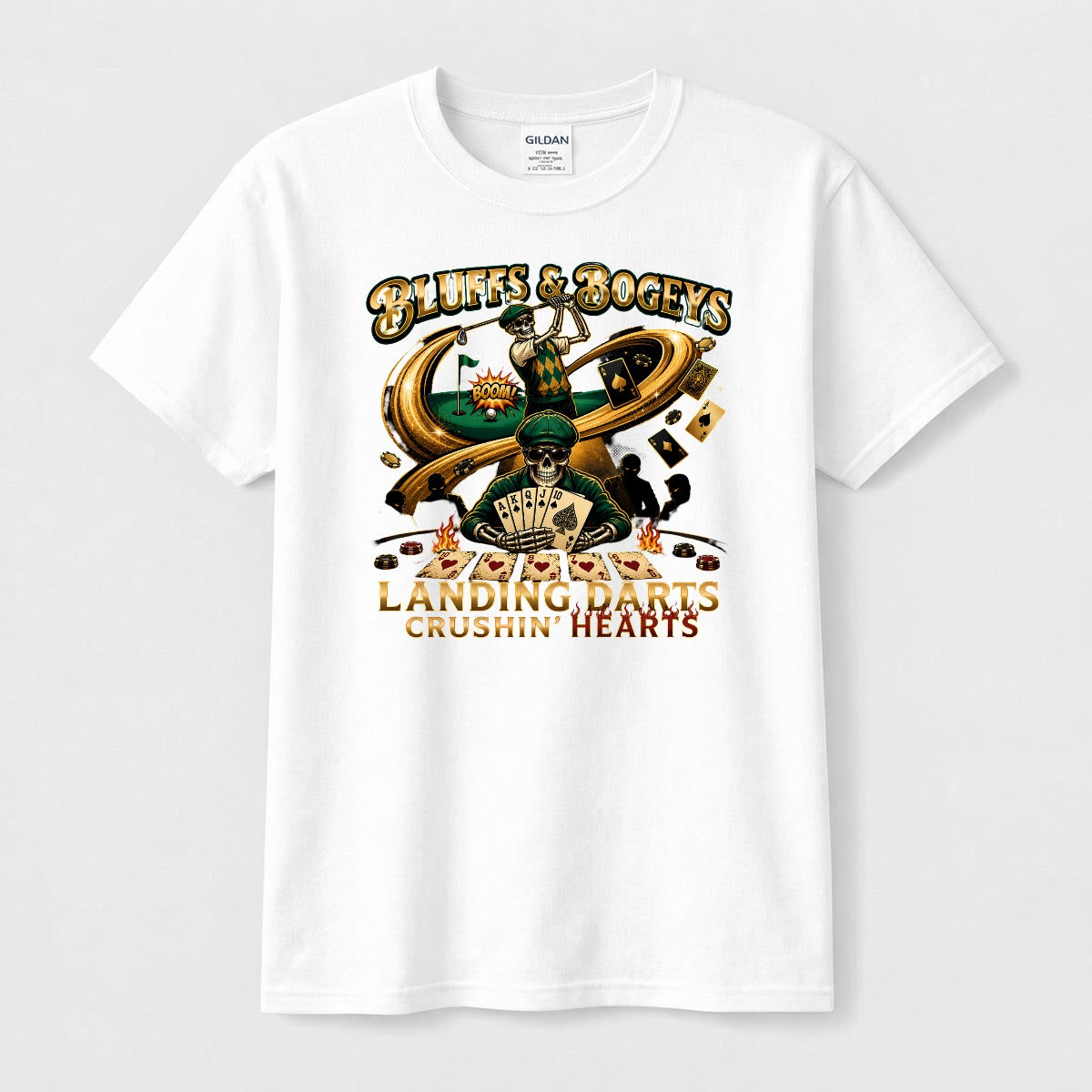 Bluffs & Bogeys “Landing Darts, Crushin Hearts” Front
