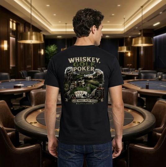 Whiskey, Golf, Poker... Not Necessarily in That Order™ T-Shirt Back