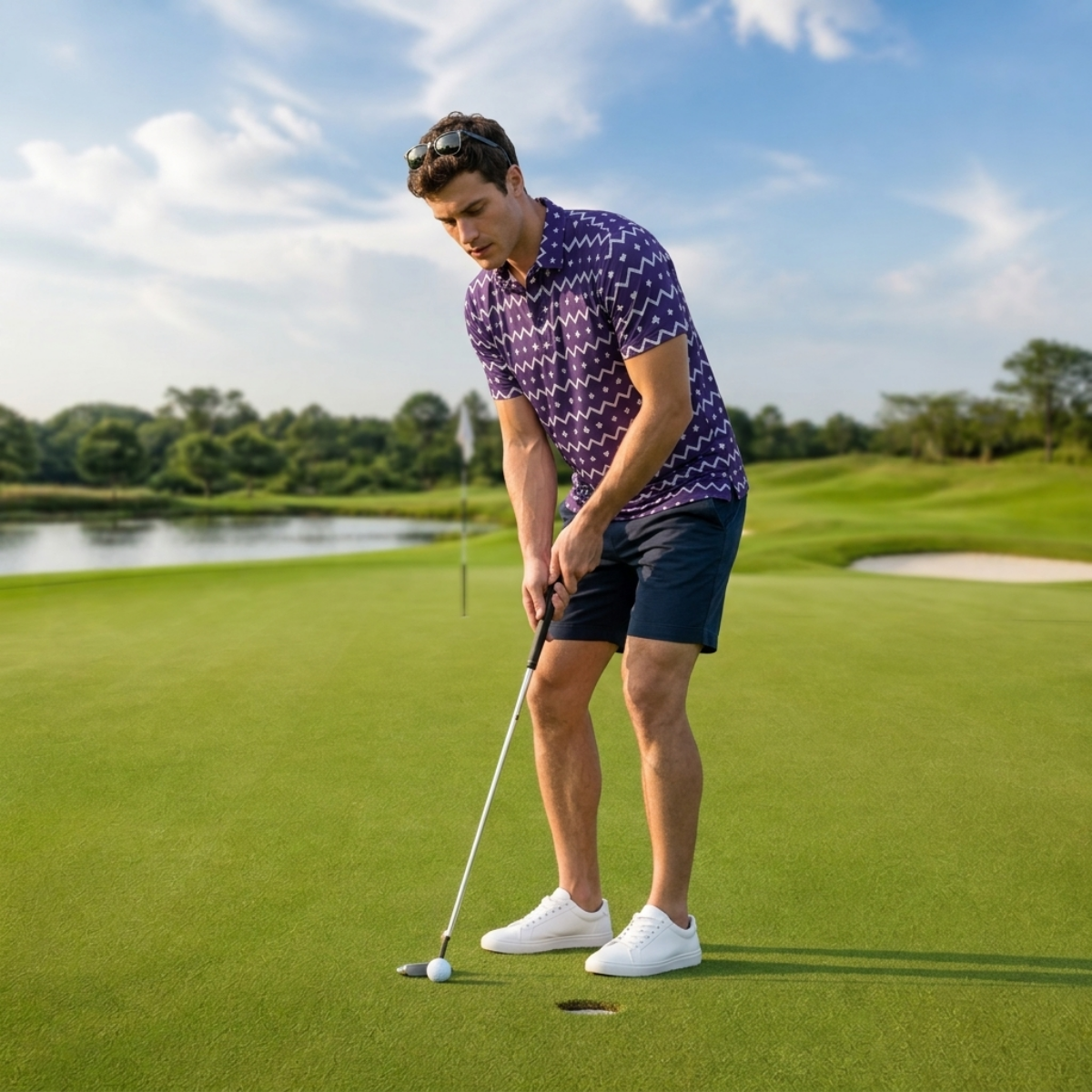 The Zigzag – Purple Performance Golf Polo V4