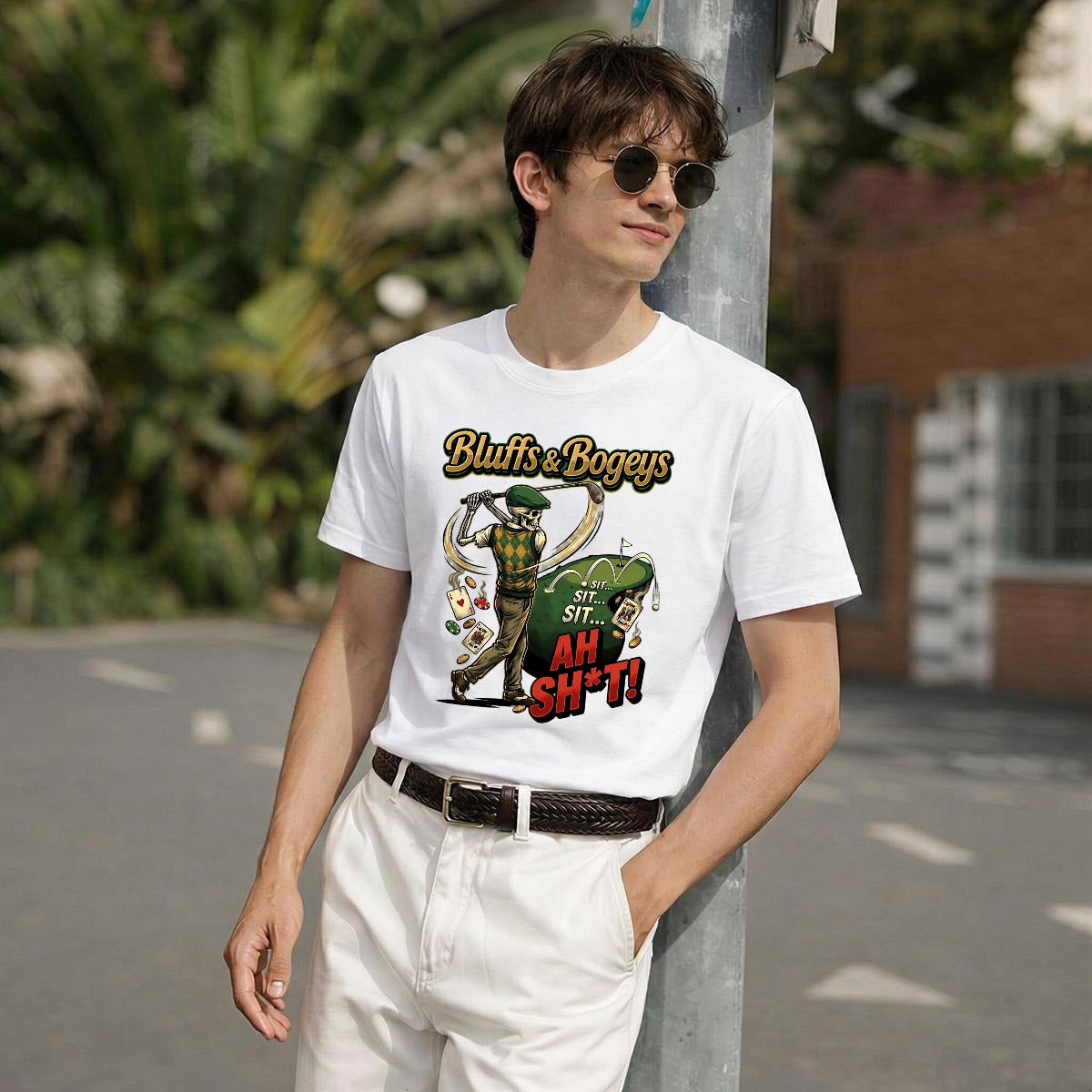 Bluffs & Bogeys “Sit… Sit… Ah Sh*t!” Tee "FRONT"
