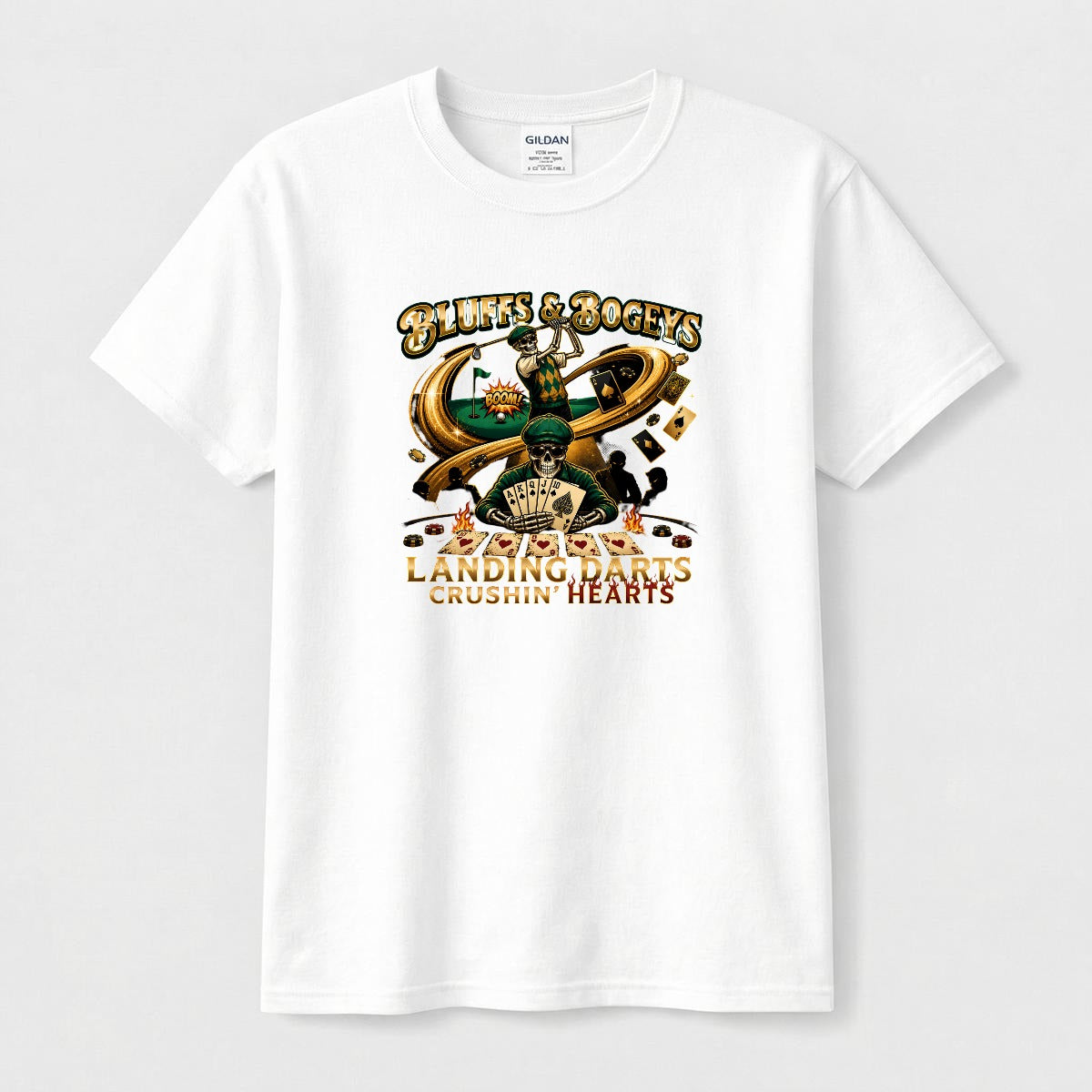 Bluffs & Bogeys “Landing Darts, Crushin Hearts” Front