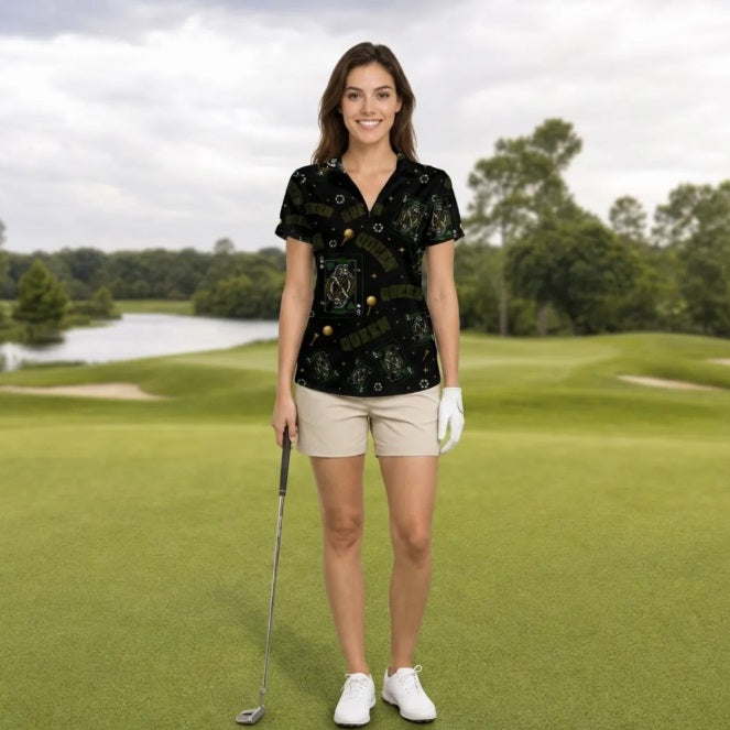 Women's Queen Zip Polo – Black / Green