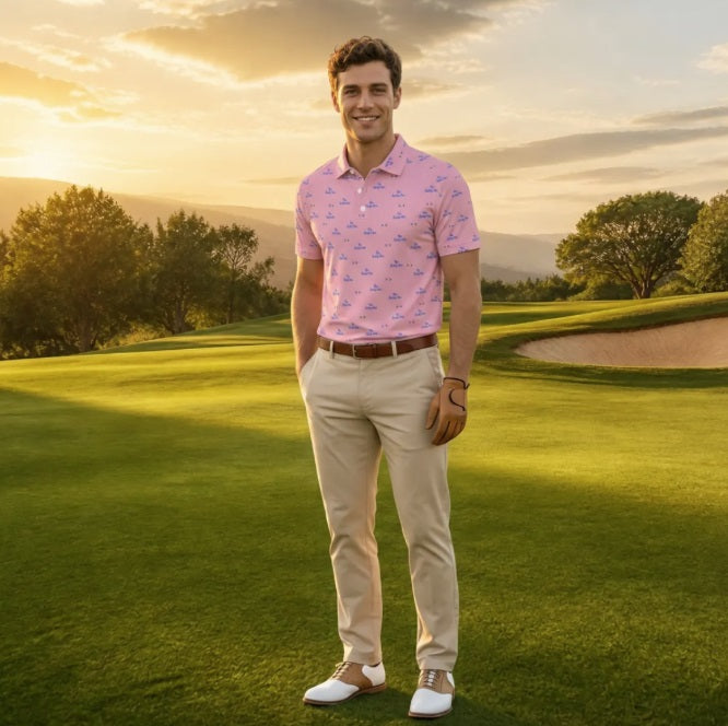 Bluffs & Bogeys Men's ~ Lucky Few Pink Men's Polo V4