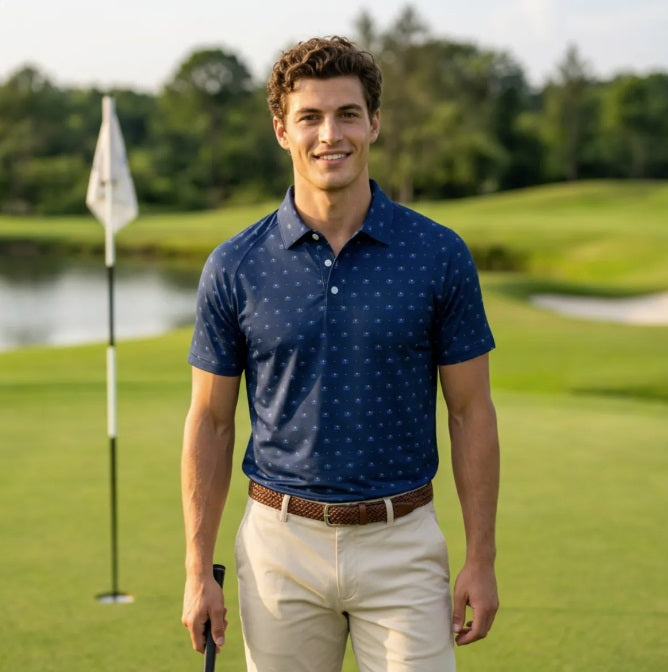 Bluffs & Bogeys Men's ~ Lucky Few Micro Print Blue Men's Polo V4