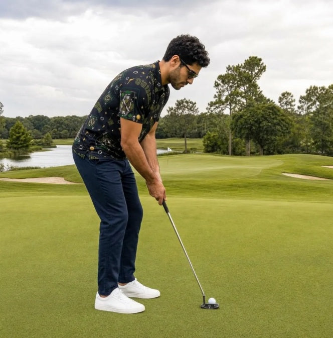 The Queen Performance Polo  Black / Green– Bluffs & Bogeys V4