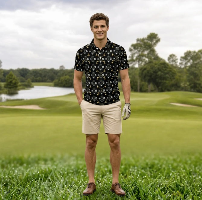 Bluffs & Bogeys ~ Cards and Clubs Black ~ Men's Polo V4