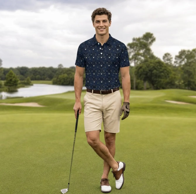 Bluffs & Bogeys ~ Cards and Clubs Blue ~ Men's Polo V4
