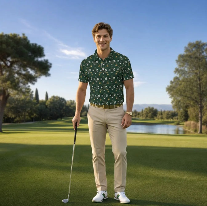 Bluffs & Bogeys ~ Cards and Clubs Green ~ Men's Polo V4