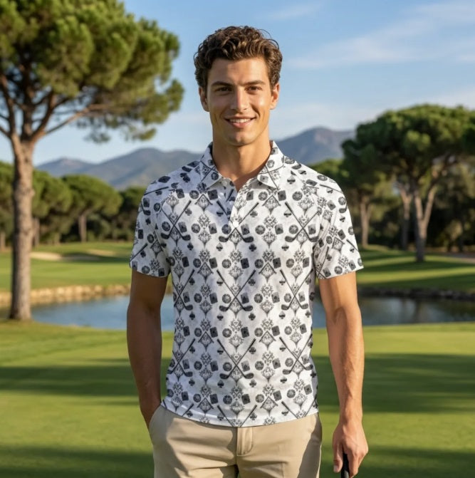 Bluffs & Bogeys ~ Cards and Clubs White ~ Men's Polo V4