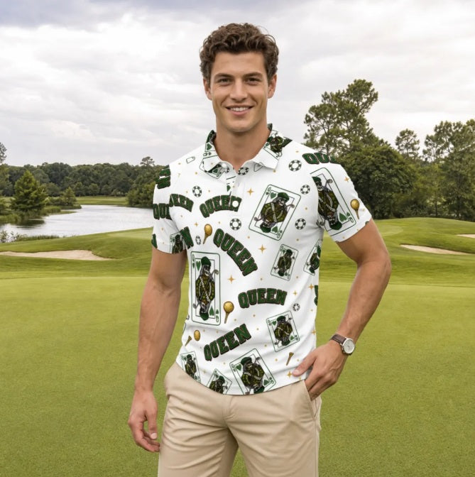 The Queen Performance Polo  White/ Green– Bluffs & Bogeys V4