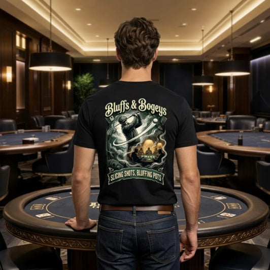 Bluffs & Bogeys “Slicing Shots, Bluffing Pots” Graphic Tee - Back