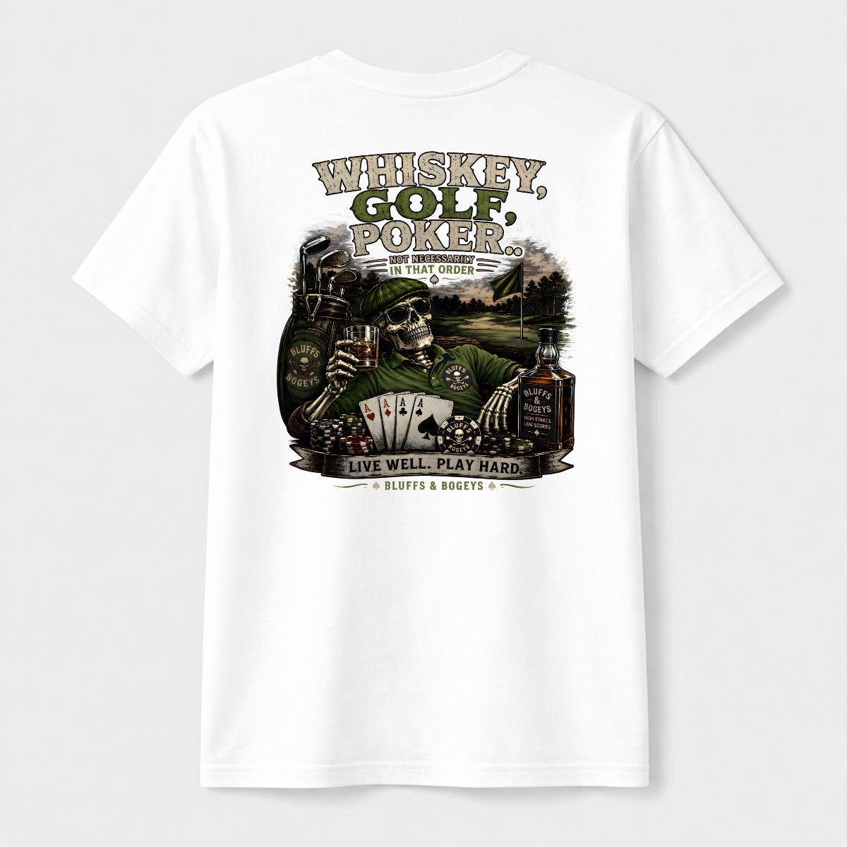 Whiskey, Golf, Poker... Not Necessarily in That Order™ T-Shirt Back