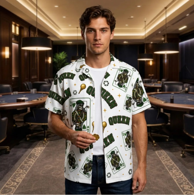 The Queen Button-Up White/Green– Bluffs & Bogeys